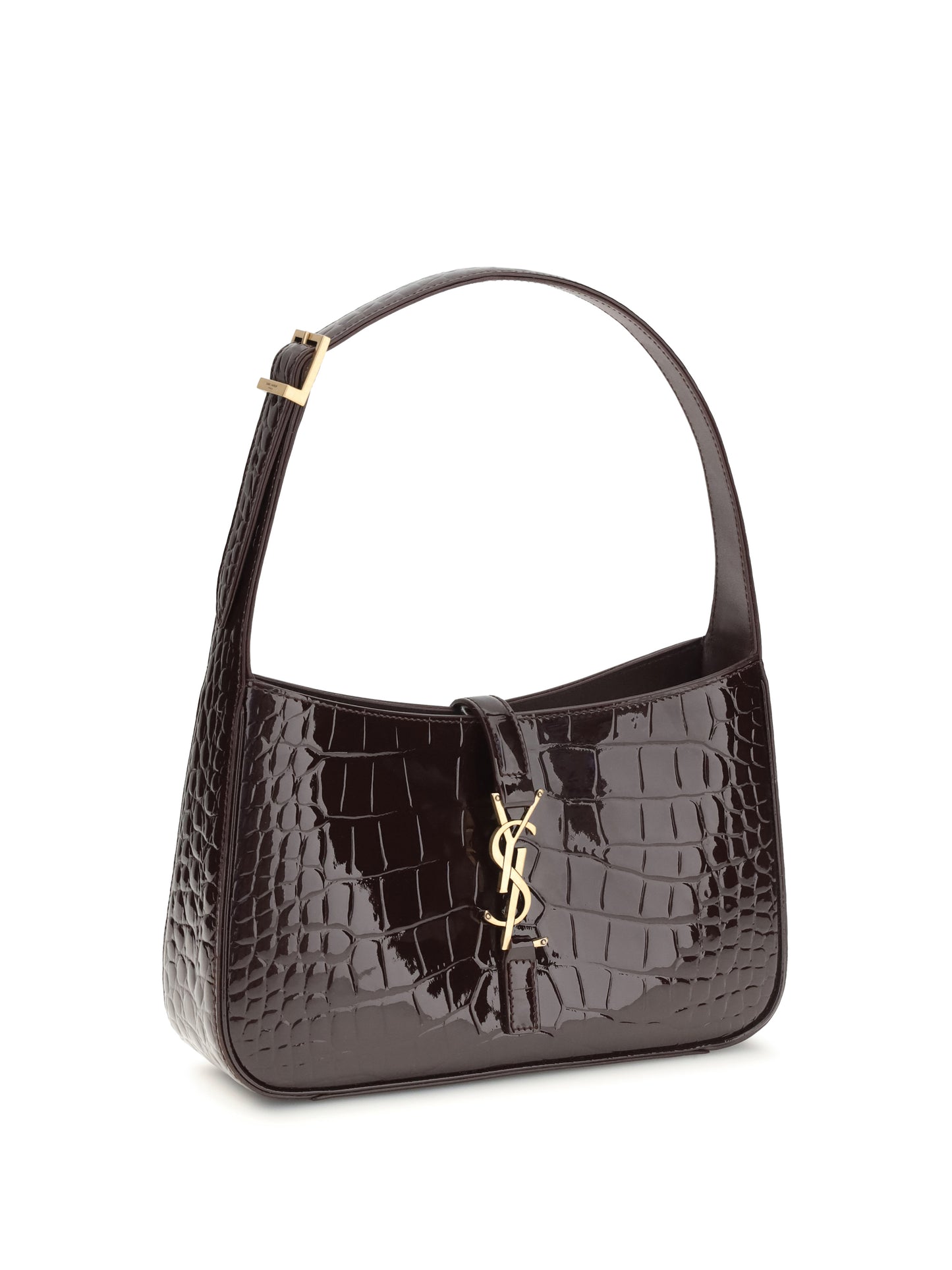 SAINT LAURENT 5 À 7 Shoulder Bag in crocodile-embossed patent leather