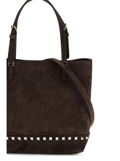 Valentino Garavani Small Rockstud suede Tote Bag - Ebony Brown