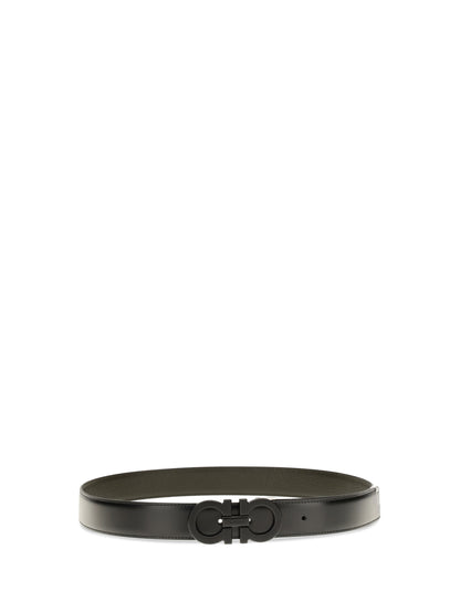 Ferragamo Reversible adjustable Belt with textured Gancini buckle - Black Bicoloured Green