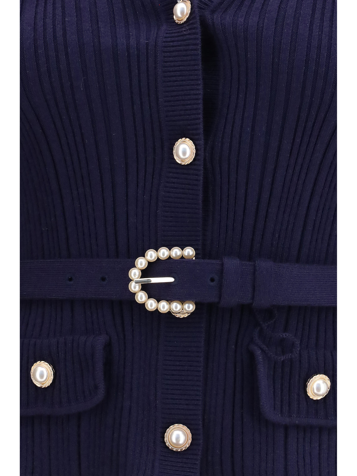 Self-Portrait Ribbed Cardigan - Navy