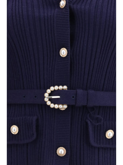 Self-Portrait Ribbed Cardigan - Navy