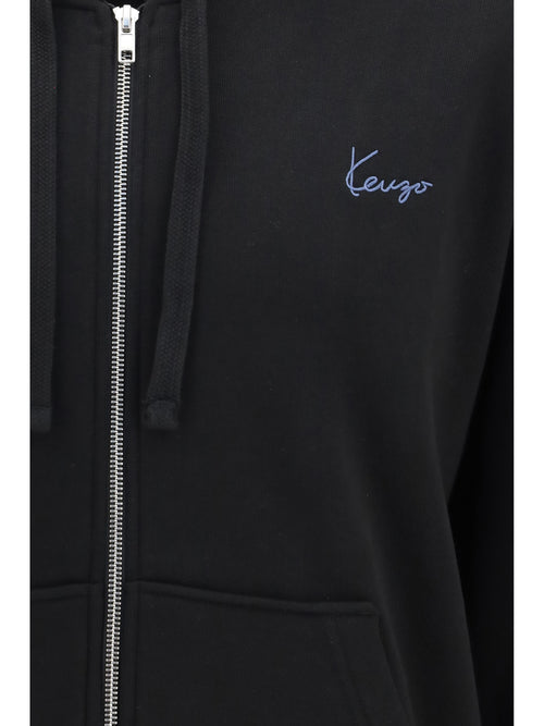 Kenzo Kenzio Signature Embroidered Cotton Zip Hoodie - Black