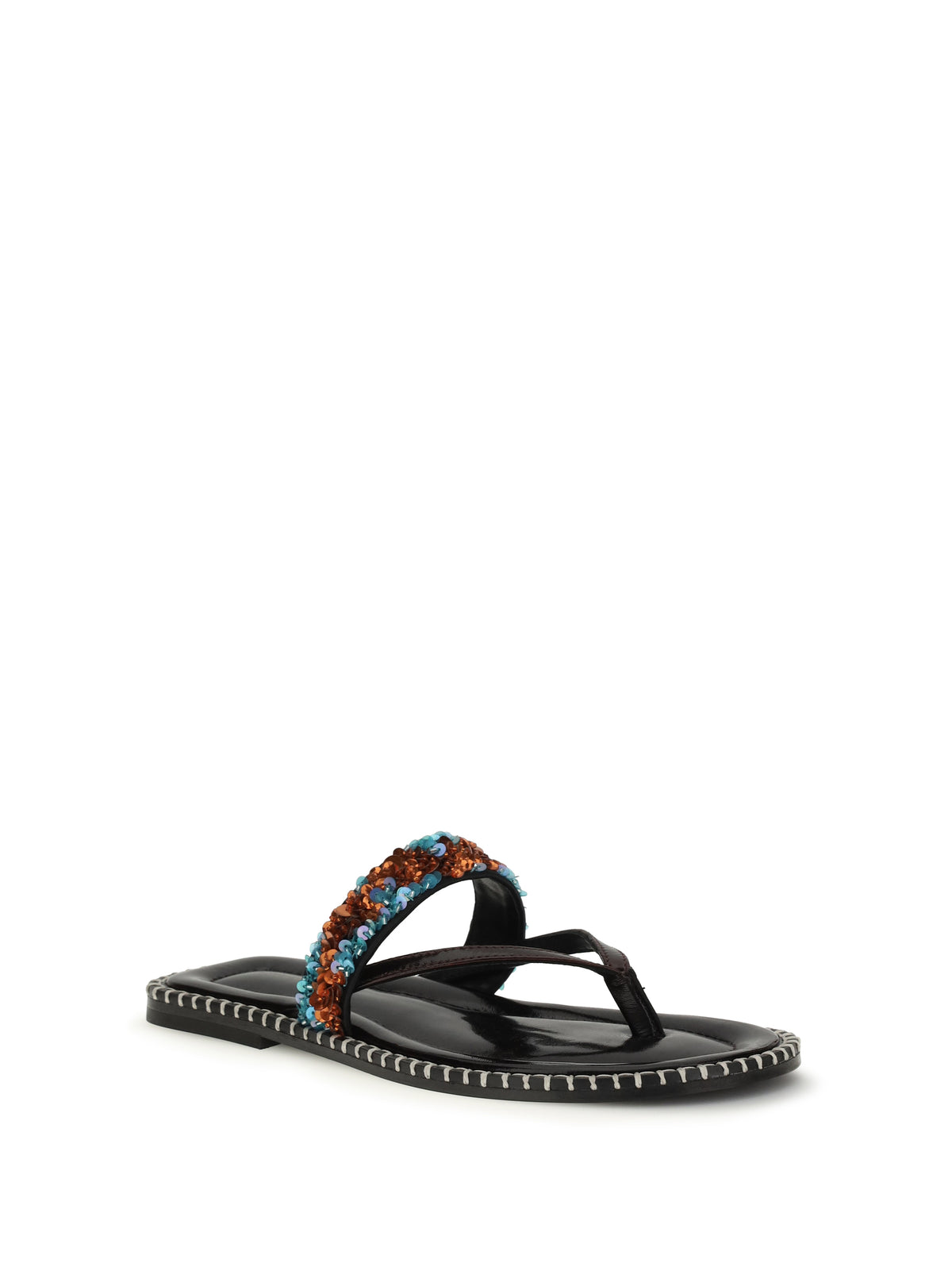 Dries Van Noten Slip-on leather Sandals with sequins - Turquoise