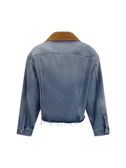 Miu Miu Washed denim and suede Jacket - Light Blue