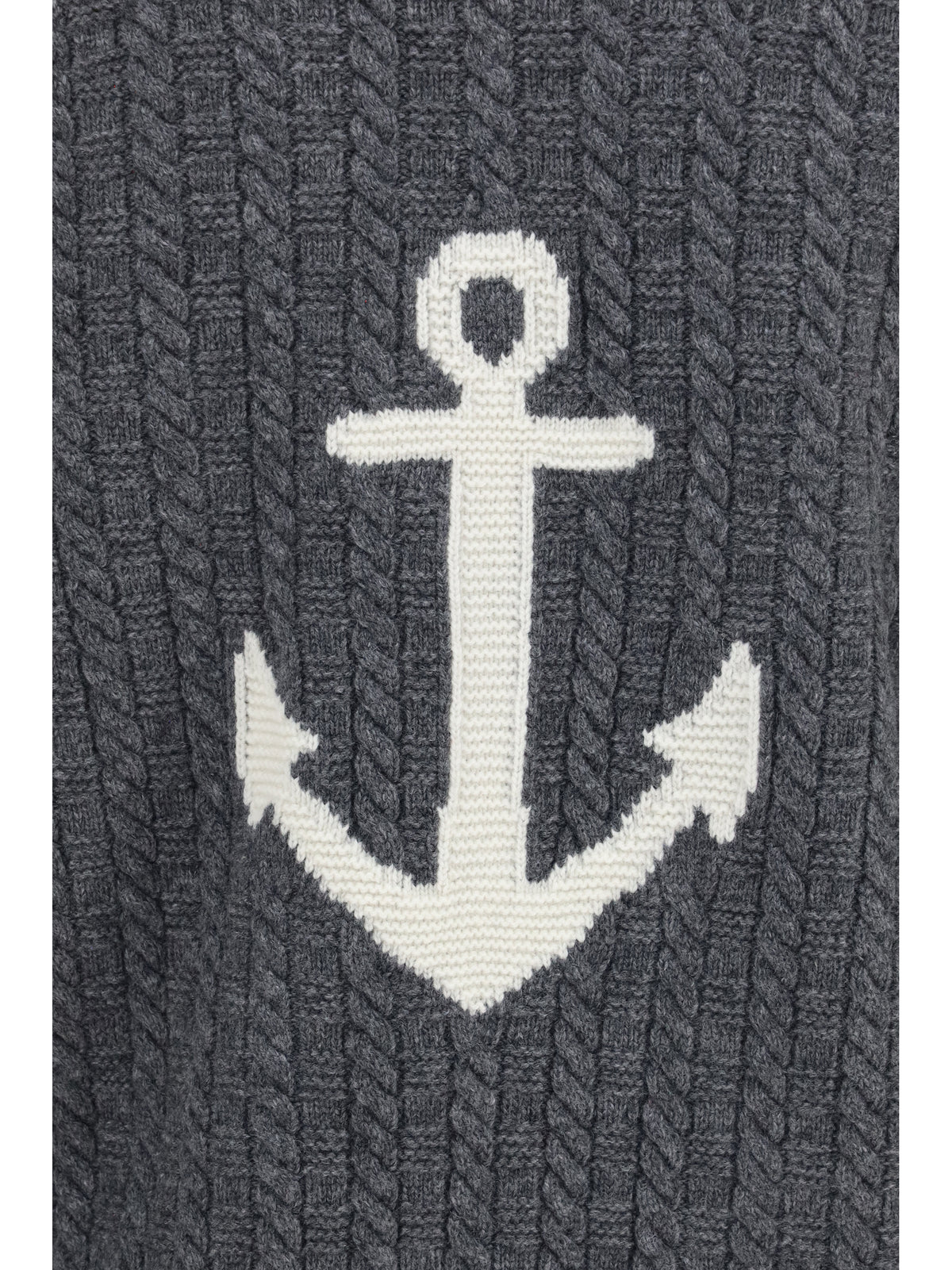 Thom Browne V-neck Sweater with Anchor embroidery on the back - Med Grey