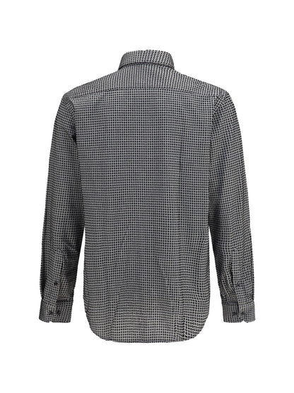Giorgio Armani Cotton Shirt with geometric flock print - Harbor Mist
