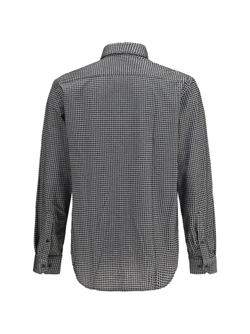 Giorgio Armani Cotton Shirt with geometric flock print - Harbor Mist