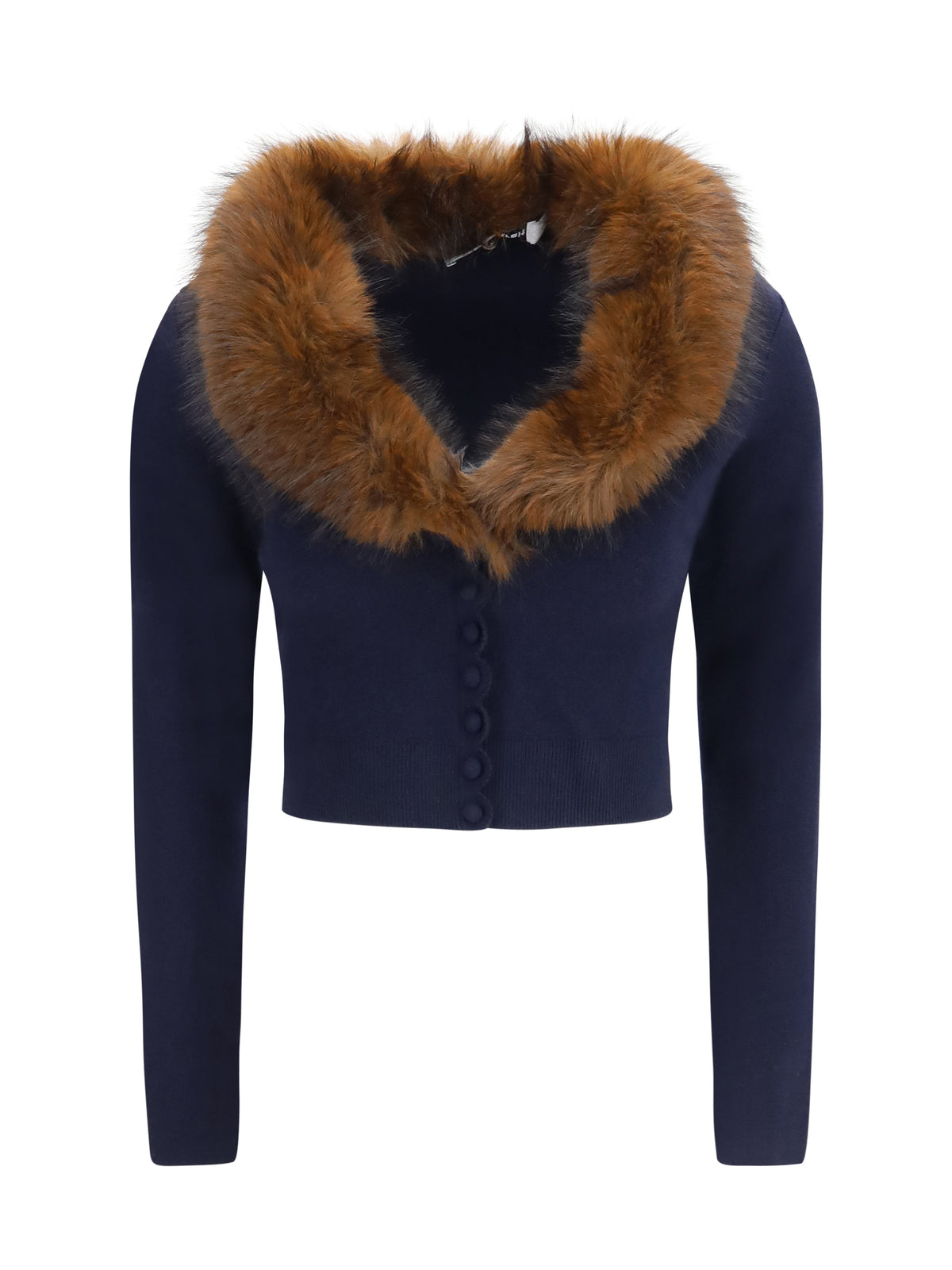 Self-Portrait Knit and faux fur Cardigan - Navy