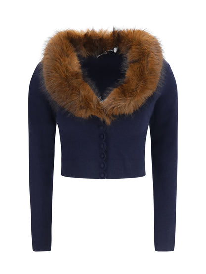 Self-Portrait Knit and faux fur Cardigan - Navy