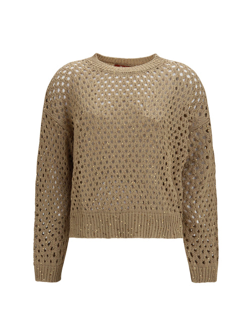 Max Mara Studio Open knit cotton Sweater with sequins - Camel