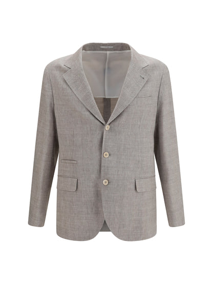 Brunello Cucinelli Deconstructed linen and wool chevron Jacket - Brown Light