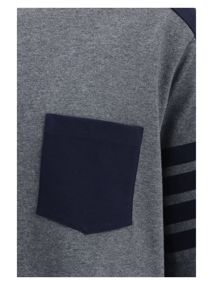 Thom Browne Colorblock T-shirt with 4-bar detail - Med Grey