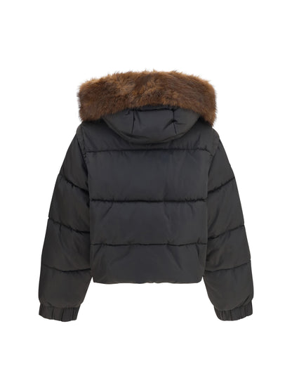 Pinko Godetia padded Down Jacket with faux fur - Brown Oltre Buio