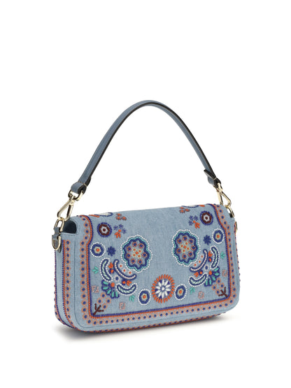 FENDI Multicolor embroidered denim Shoulder Bag