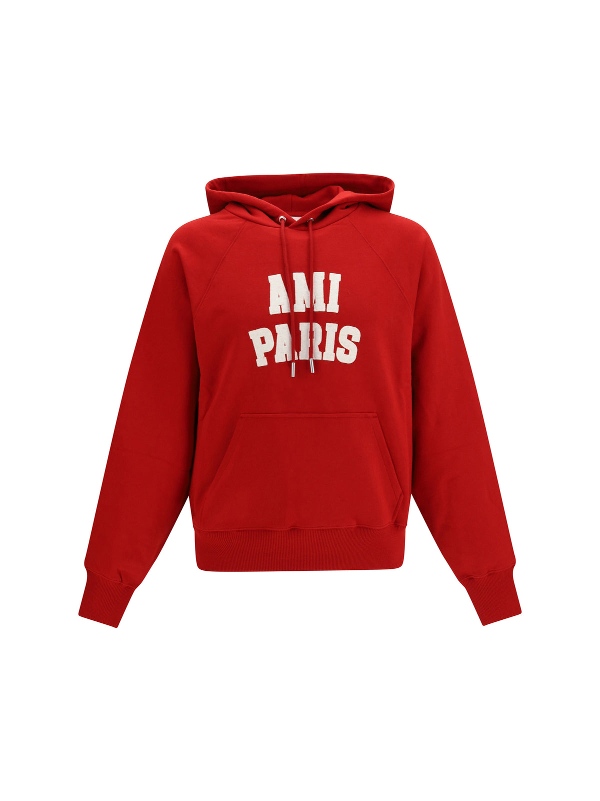 Ami Paris Embroidered cotton Hoodie - Rouge Rubis / Ivoire