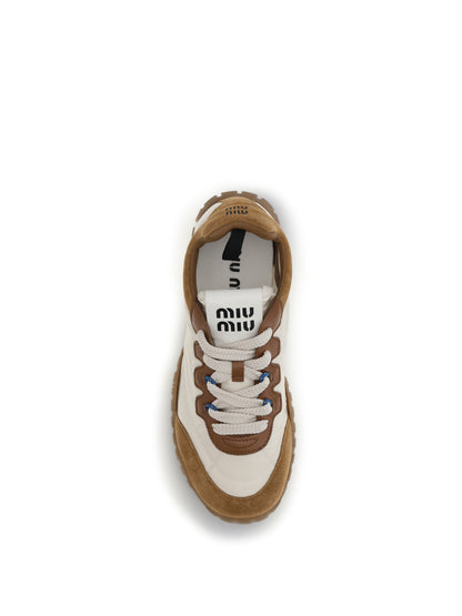 Miu Miu Fabric and suede Sneakers - Avorio+Caramel