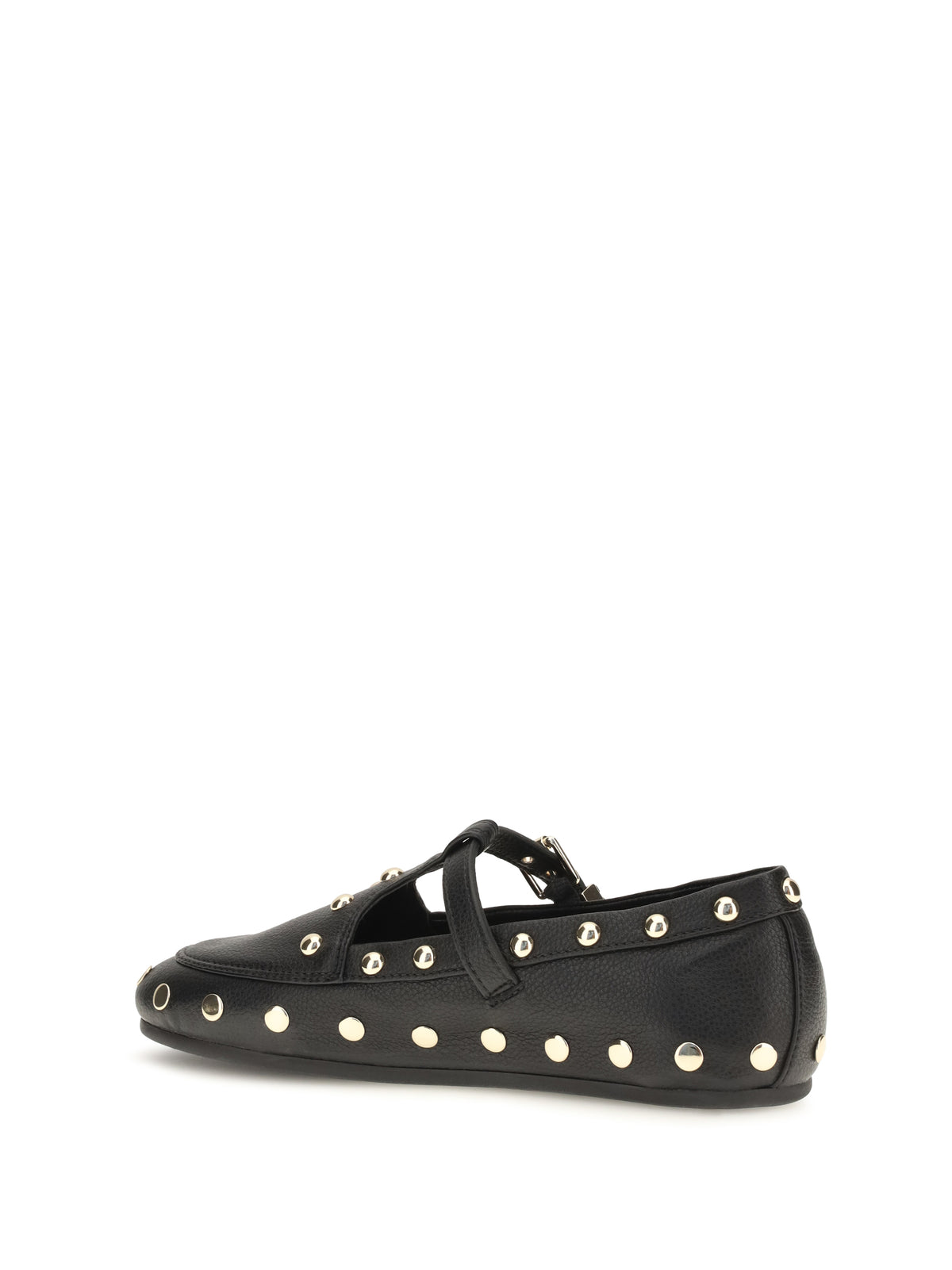 Ganni Mary Jenny studded Ballerinas in pebbled leather - Black