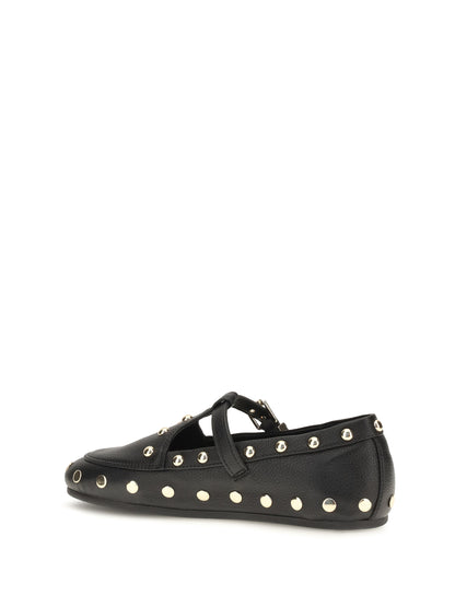 Ganni Mary Jenny studded Ballerinas in pebbled leather - Black