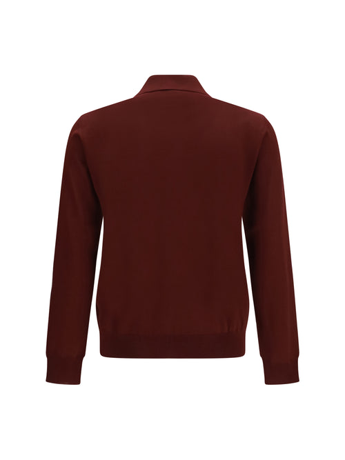 Valentino Long-sleeve wool Polo with VLogo - Burgundy
