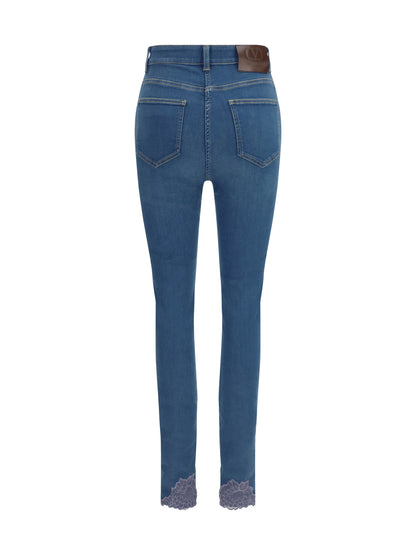 Valentino Fitted Jeans with lace details - Medium Blue Denim