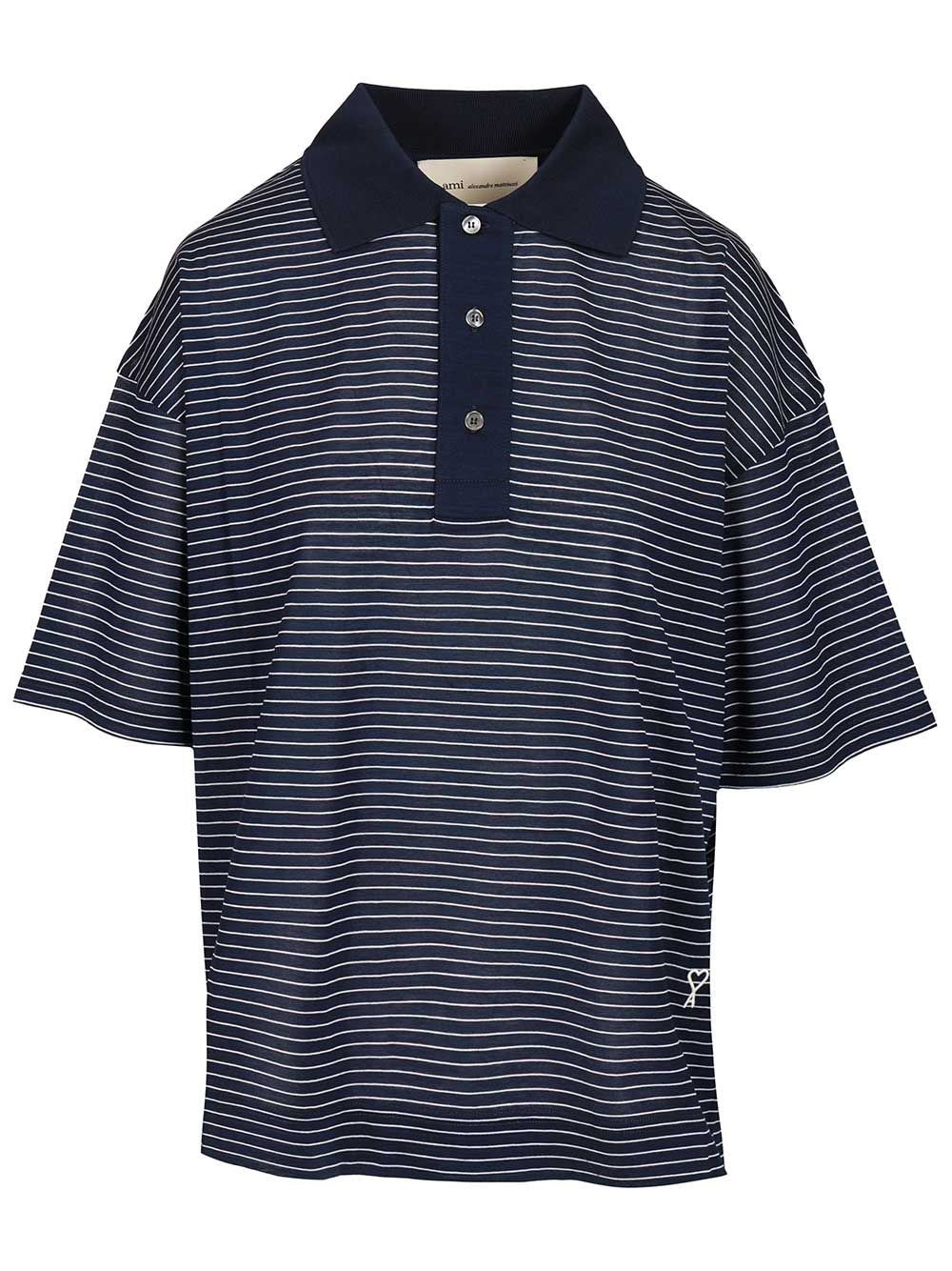 Ami Polo Shirt With Sleeves - Blue