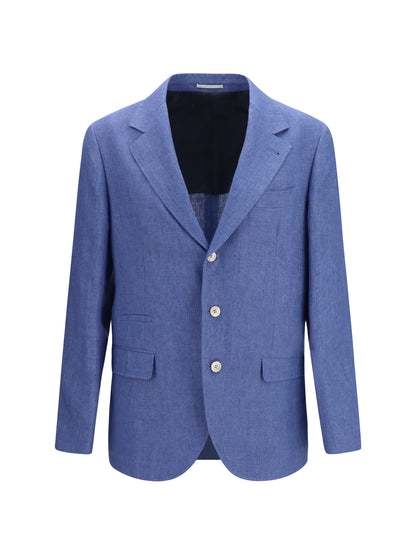 Brunello Cucinelli Deconstructed single-breasted Jacket in mélange linen - Denim