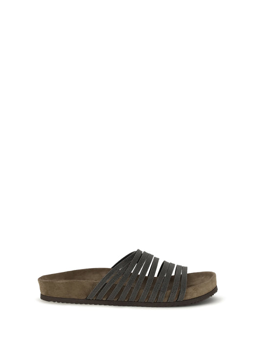 BRUNELLO CUCINELLI Lace-up Slides with monili embellishment