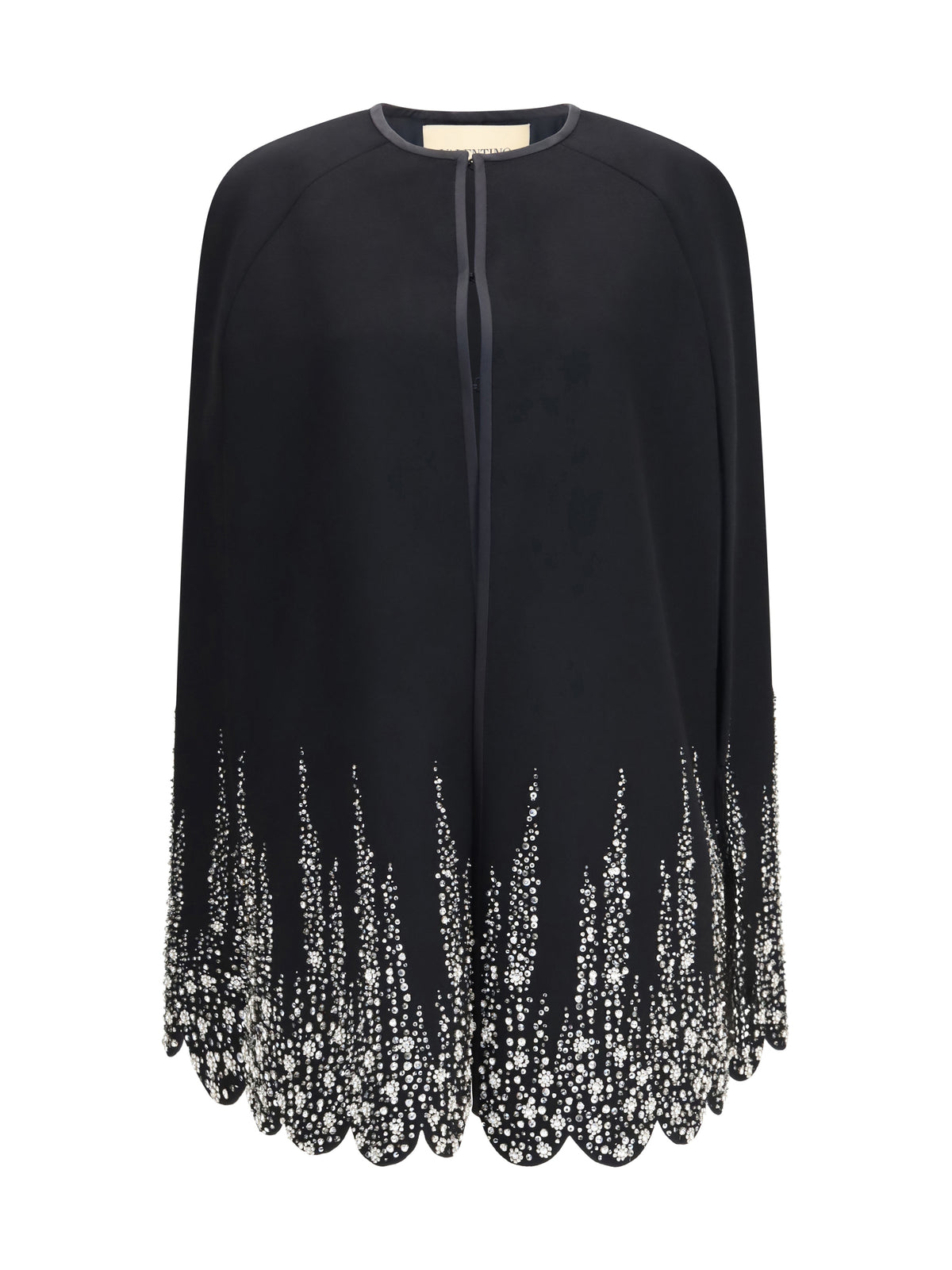 Valentino Compact drap Cape with degradé rhinestone embroidery - Black/Silver