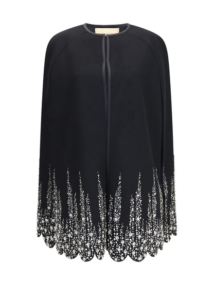 Valentino Compact drap Cape with degradé rhinestone embroidery - Black/Silver