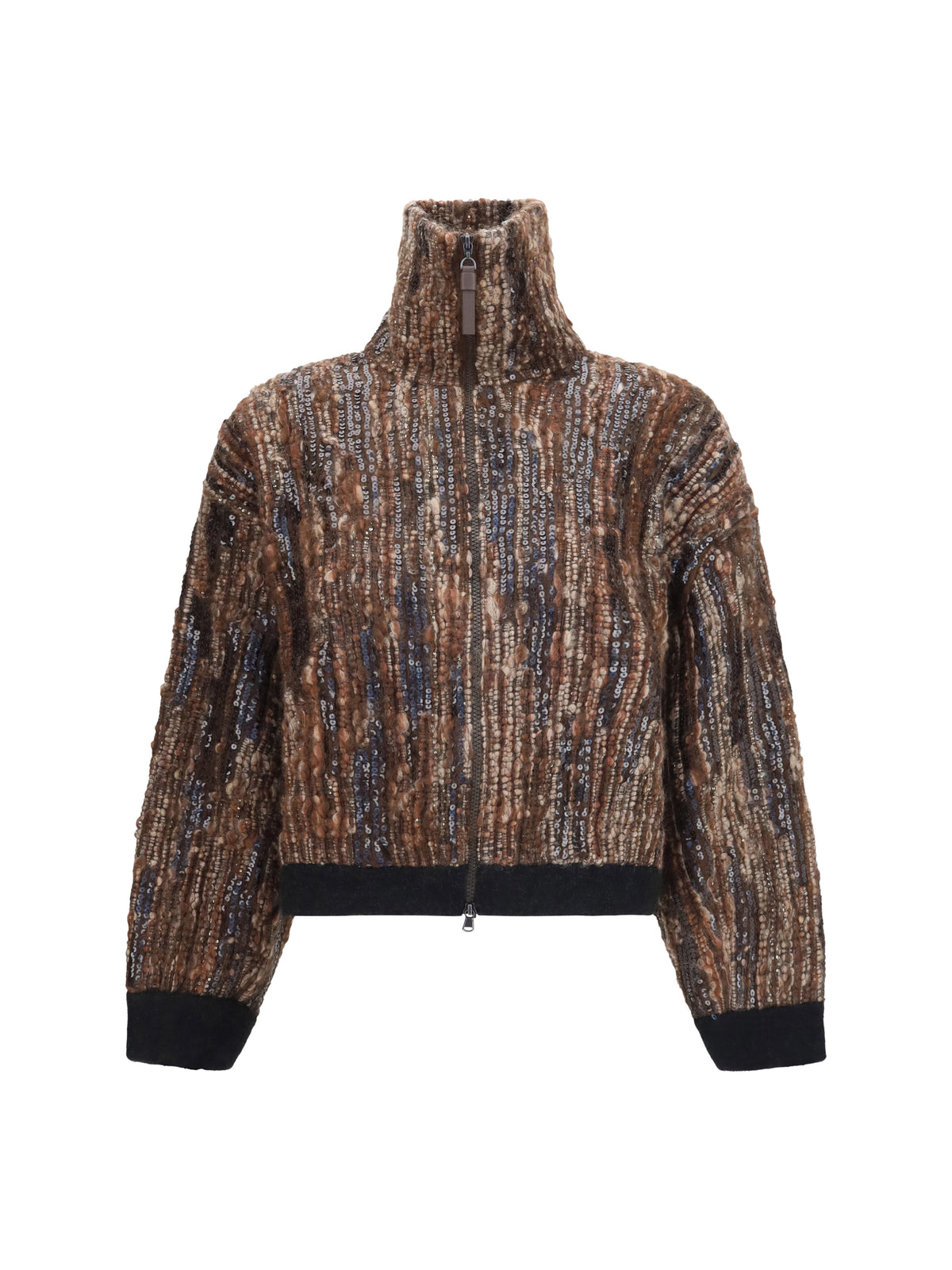 Brunello Cucinelli Perforated zip Cardigan - Brown