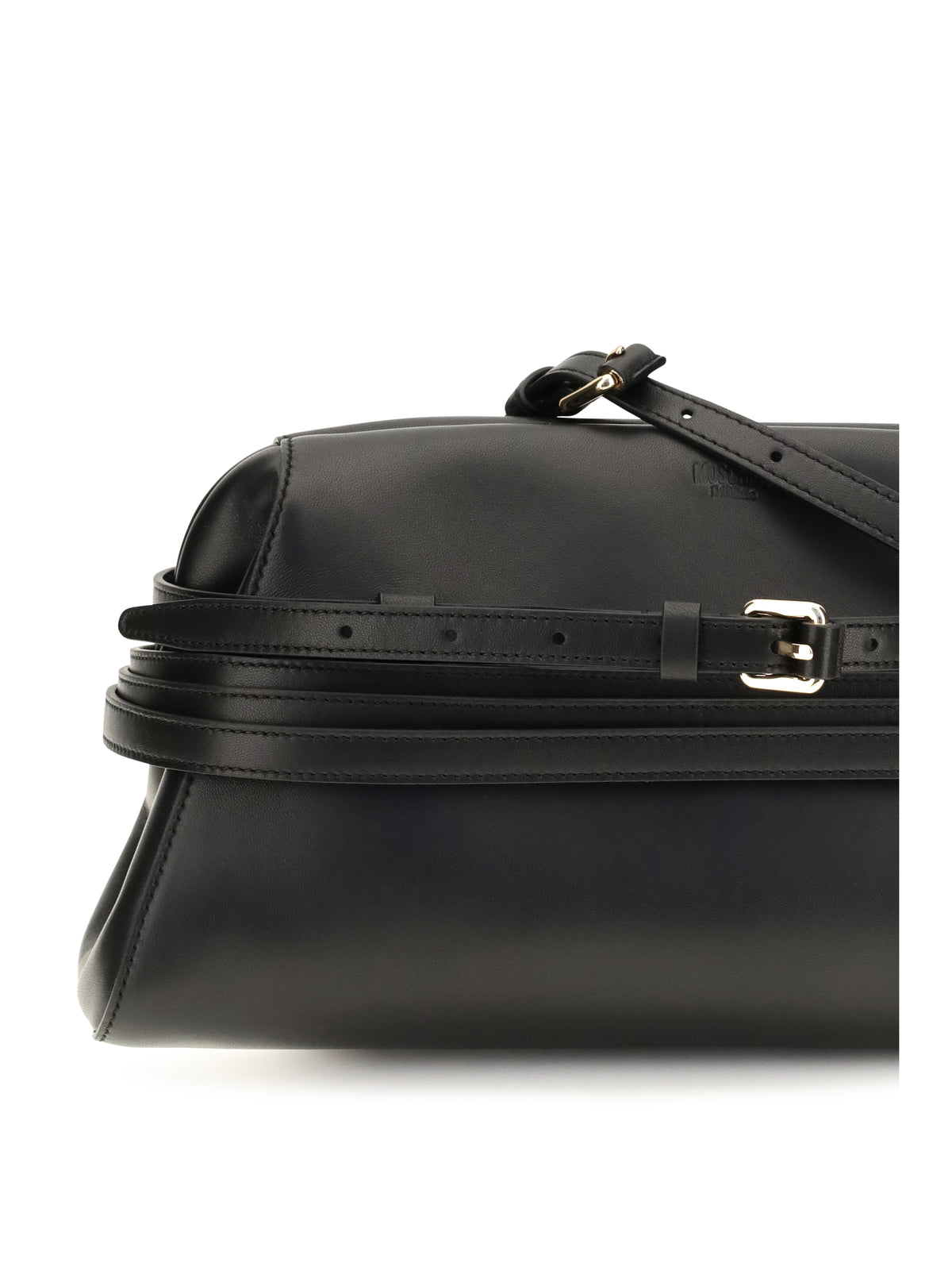 Moschino Leather Clutch with buckle detail - Black