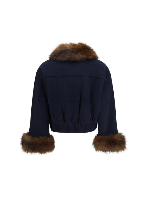 Self-Portrait Wool-blend Jacket with faux fur collar - Navy