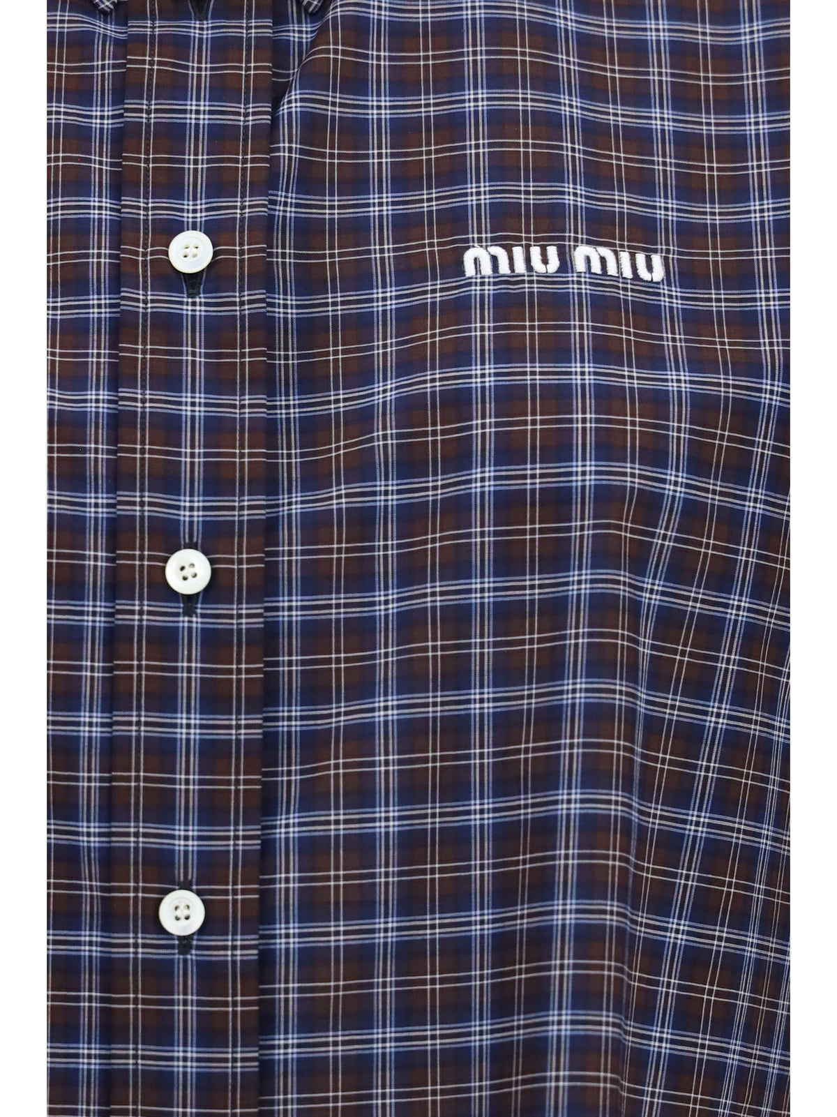 Miu Miu Checked embroidered Shirt - Blu+Cacao