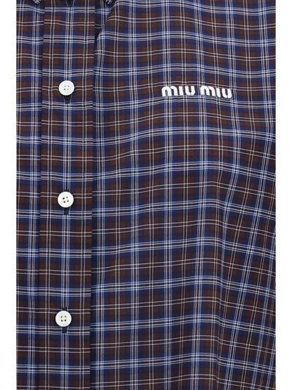 Miu Miu Checked embroidered Shirt - Blu+Cacao