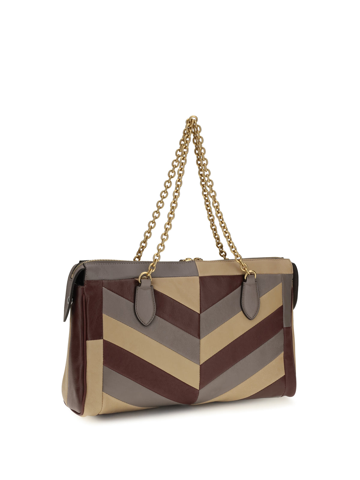 Valentino Medium Panthea Chevron nappa Shoulder Bag - Ruby/Warm Grey/Beige Duna