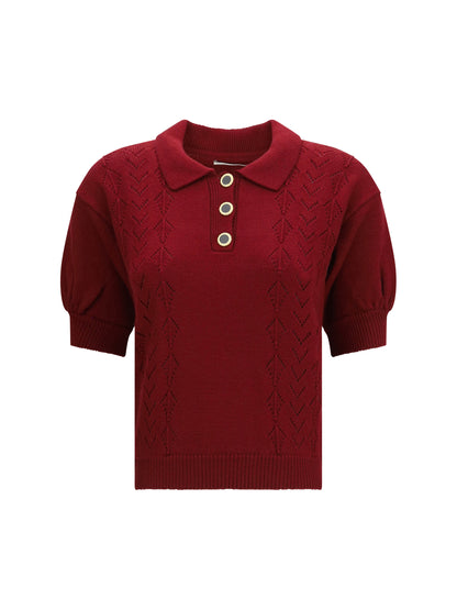 Alessandra Rich Merino wool Polo Shirt with buttons - Burgundy