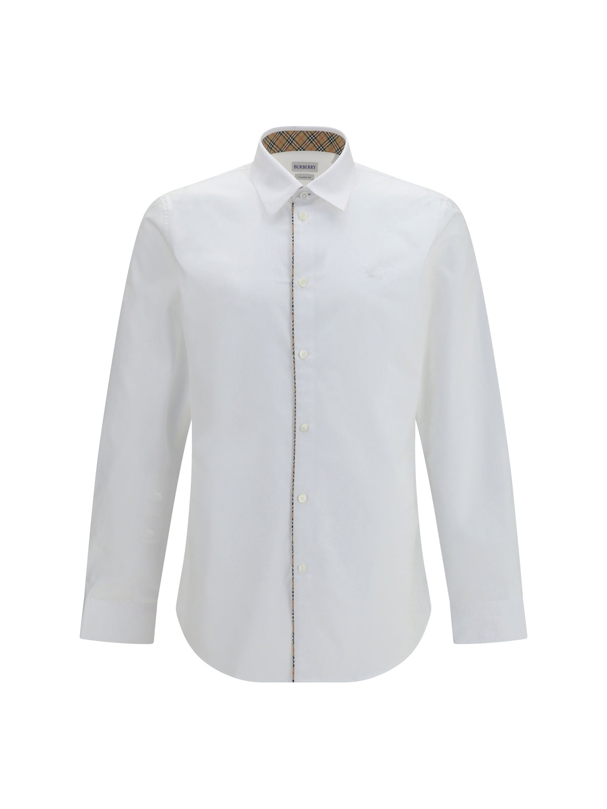 Burberry Cotton Shirt with Check trims - Optic White