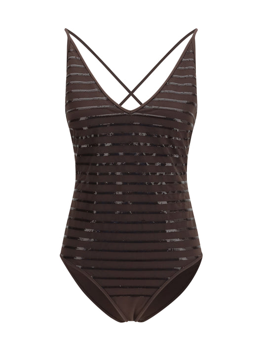 BRUNELLO CUCINELLI Shimmering striped one-piece Swimsuit