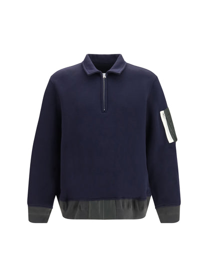 Sacai Terry cloth zip Polo - Navy×D/Khaki