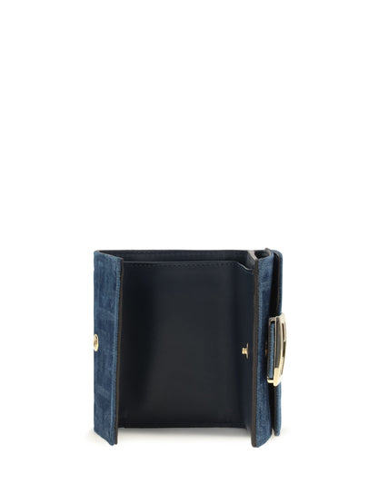 Fendi Trifold Wallet with FF monogram in jacquard - Blu+Blu Abisso+Os