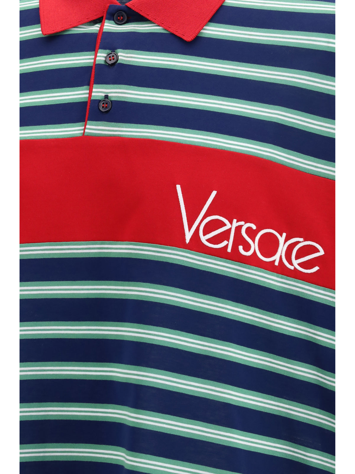 Versace Striped cotton Polo - Ink/Grass Green/White
