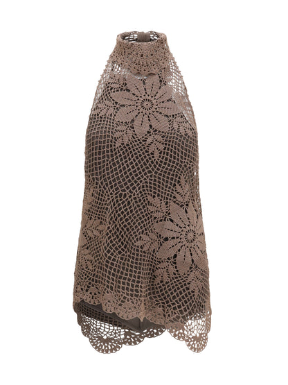 Magda Butrym Crochet lace high-neck Top - Brown