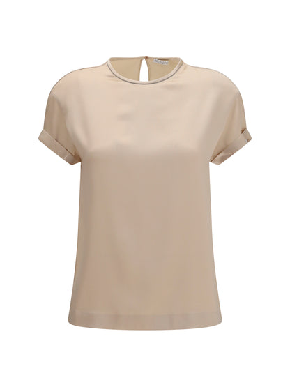 Brunello Cucinelli Silk Blouse with monili chain - Sand