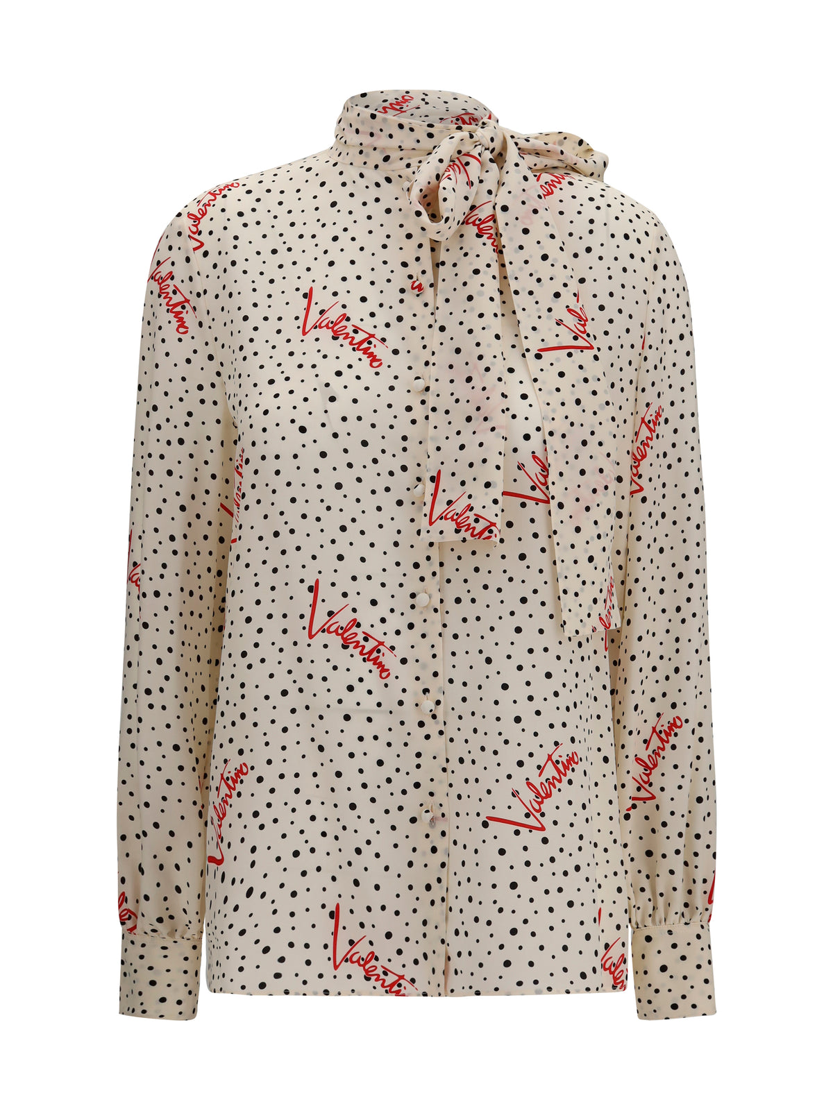 Valentino Crepe de chine bow-neck Shirt - Vaniglia/Black/Paris