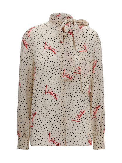 Valentino Crepe de chine bow-neck Shirt - Vaniglia/Black/Paris