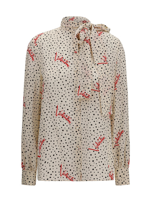 Valentino Crepe de chine bow-neck Shirt - Vaniglia/Black/Paris