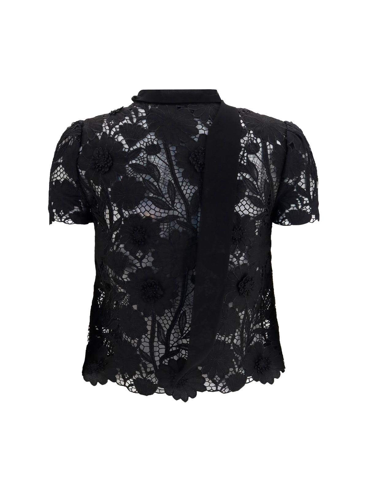 Self-Portrait Tie-neck Top - Black
