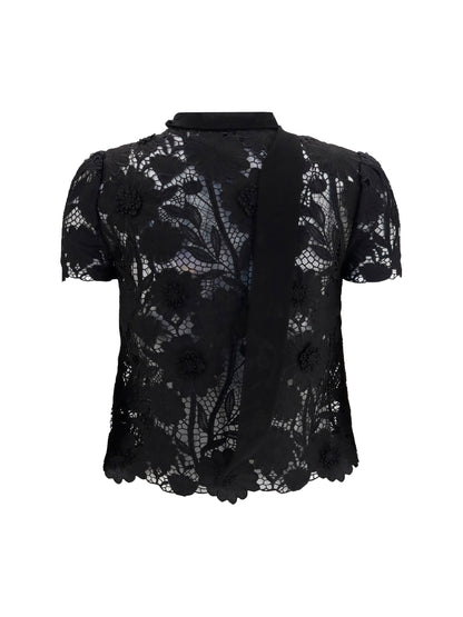 Self-Portrait Tie-neck Top - Black