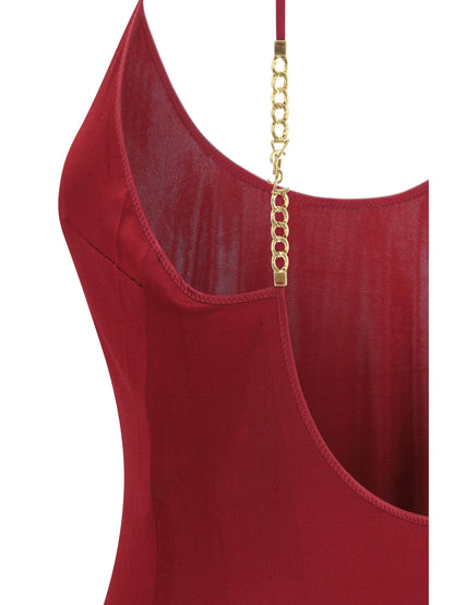 Saint Laurent Backless knit Dress with Cassandre chain - Burgundy