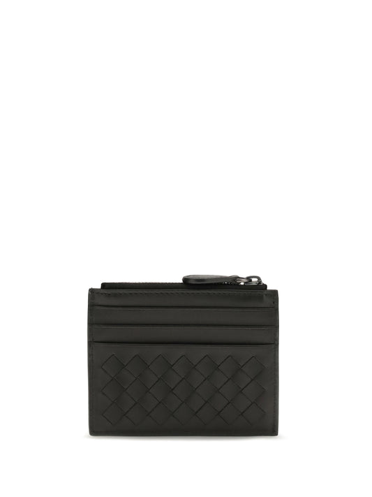 Bottega Veneta Intrecciato zip Card Holder - Black-Brunito
